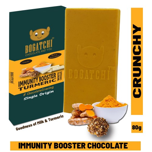 BOGATCHI Healthy Turmeric Milk White Chocolate Bar, Crunchy, 80g